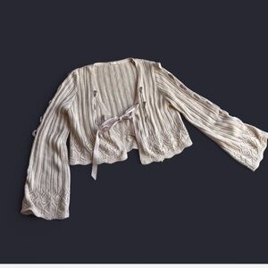 Storia Cream Crochet Fairy Ribbon Cardigan Details sz Medium